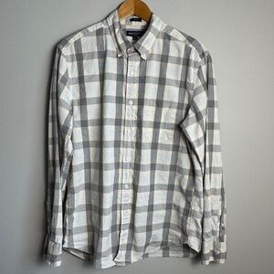 J. Crew Mercantile Flex Men's Button Up Long Sleeve Shirt Gray Check Plaid Large